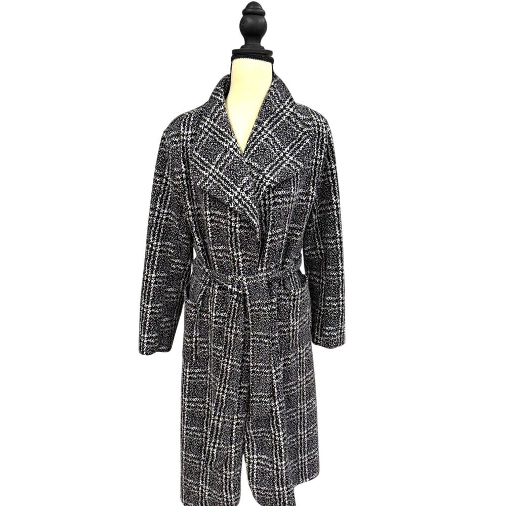 Preppy Plaid Belted Coatigan Sweater Coat Soft Cozy Knit Midi Wrap Cardigan S